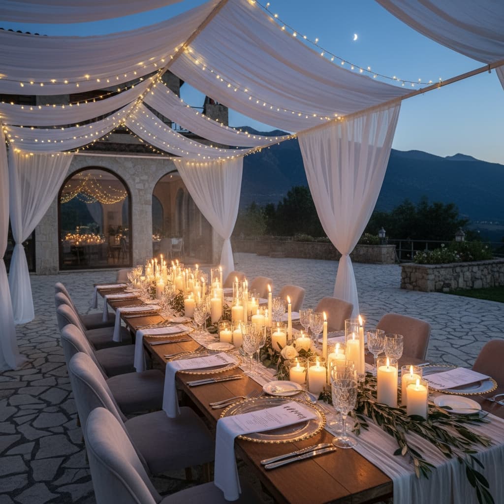 Elegant retreat dinner setup with candlelight